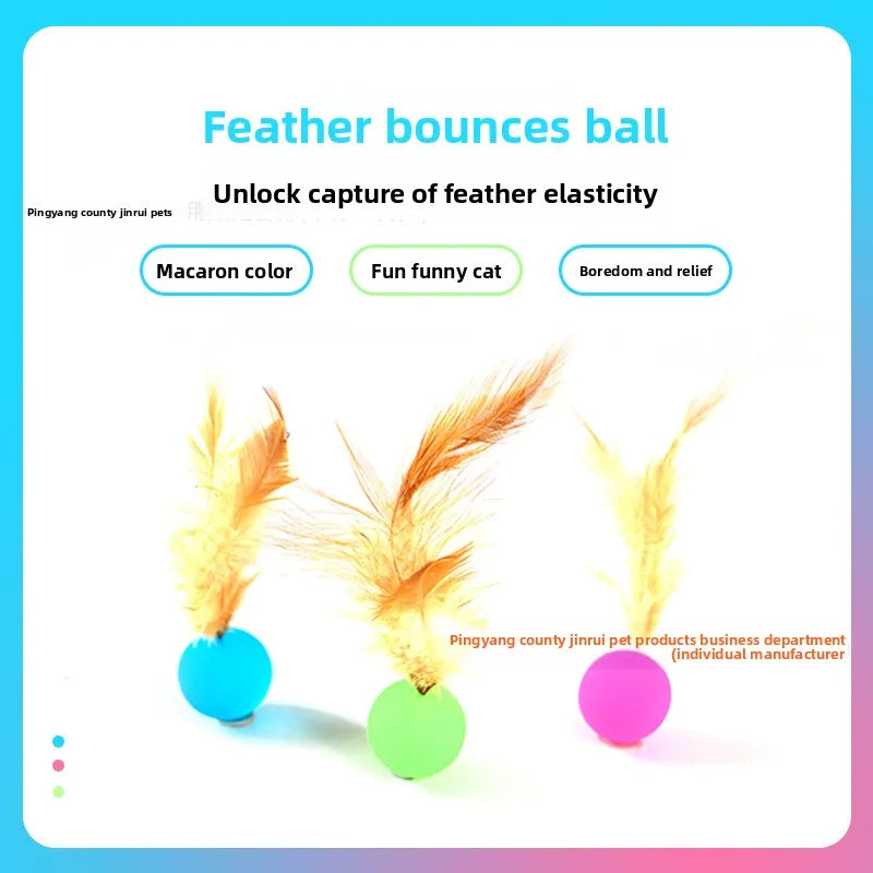 Pet Cat Toy Ball Bouncy Ball Chicken Feather Bouncing Ball Cat Stick Toy Cat Self-Pleasure Relief Supplies