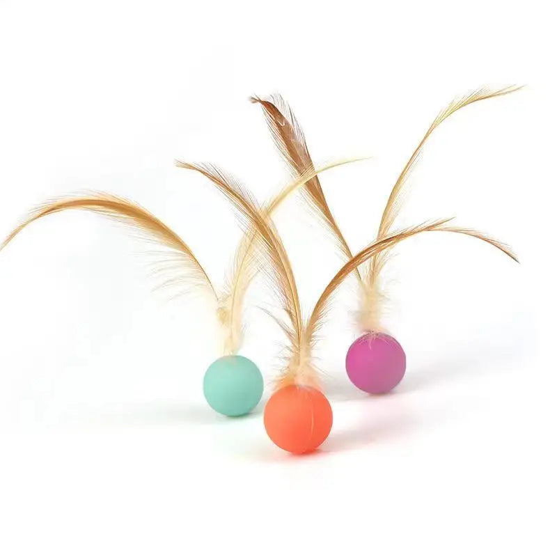 Pet Cat Toy Ball Bouncy Ball Chicken Feather Bouncing Ball Cat Stick Toy Cat Self-Pleasure Relief Supplies