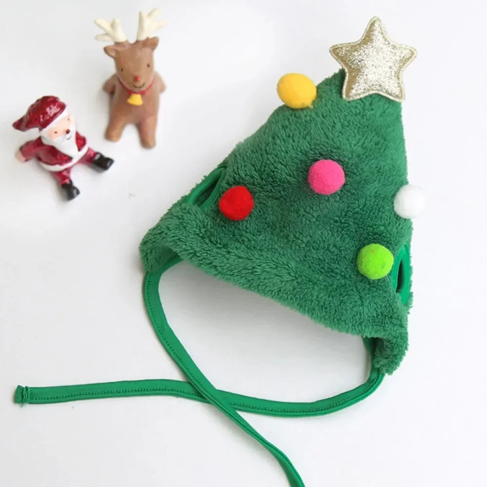 Christmas Puppy Dog Cat Costume Xmas Cat Santa Elk Hat with Bandana Bib Scarf Set Cat Accessories Pet Holiday Dress up Supplies