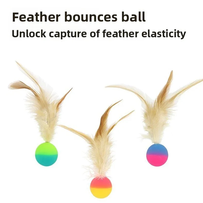 Pet Cat Toy Ball Bouncy Ball Chicken Feather Bouncing Ball Cat Stick Toy Cat Self-Pleasure Relief Supplies